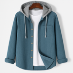 Hooded Overshirt for Men with Button Placket and Chest Pocket