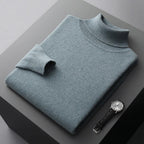 Men's Relaxed Fit Turtleneck Sweater with Fold-Over Collar and Long Sleeves