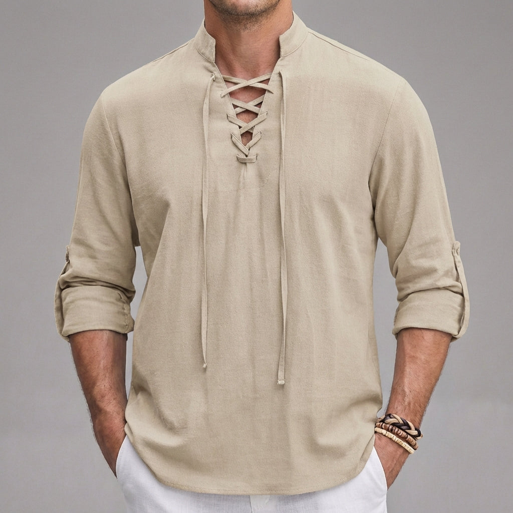 Men's Long Sleeve Collared Henley Shirt for Casual Wear