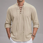 Men's Long Sleeve Collared Henley Shirt for Casual Wear