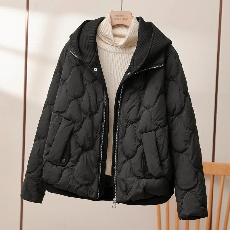 Hooded Women's Quilted Puffer Jacket with Full-Zip Front and Side Pockets