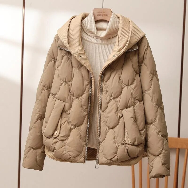 Hooded Women's Quilted Puffer Jacket with Full-Zip Front and Side Pockets