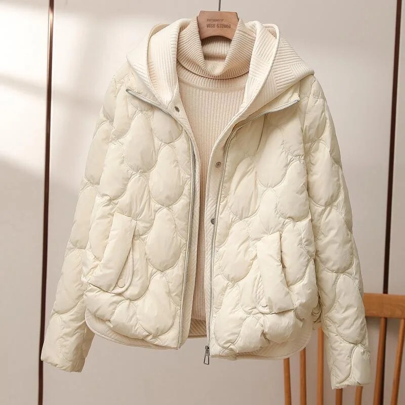 Hooded Women's Quilted Puffer Jacket with Full-Zip Front and Side Pockets