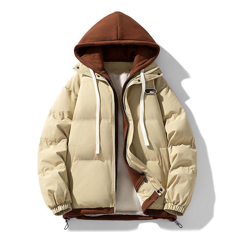 Men's Insulated Quilted Puffer Jacket with Adjustable Hood and Elastic Cuffs