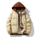 Men's Insulated Quilted Puffer Jacket with Adjustable Hood and Elastic Cuffs