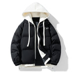 Men's Insulated Quilted Puffer Jacket with Adjustable Hood and Elastic Cuffs