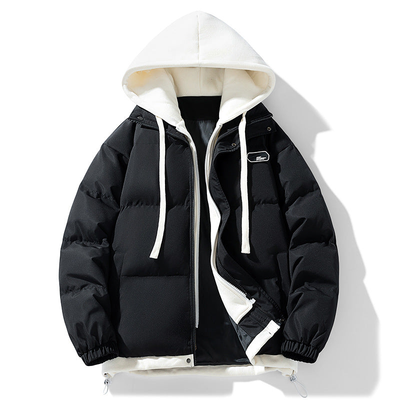 Men's Insulated Quilted Puffer Jacket with Adjustable Hood and Elastic Cuffs