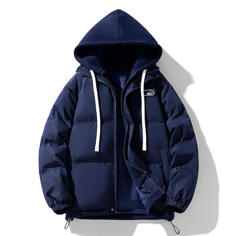Men's Insulated Quilted Puffer Jacket with Adjustable Hood and Elastic Cuffs