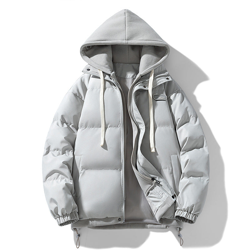 Men's Insulated Quilted Puffer Jacket with Adjustable Hood and Elastic Cuffs