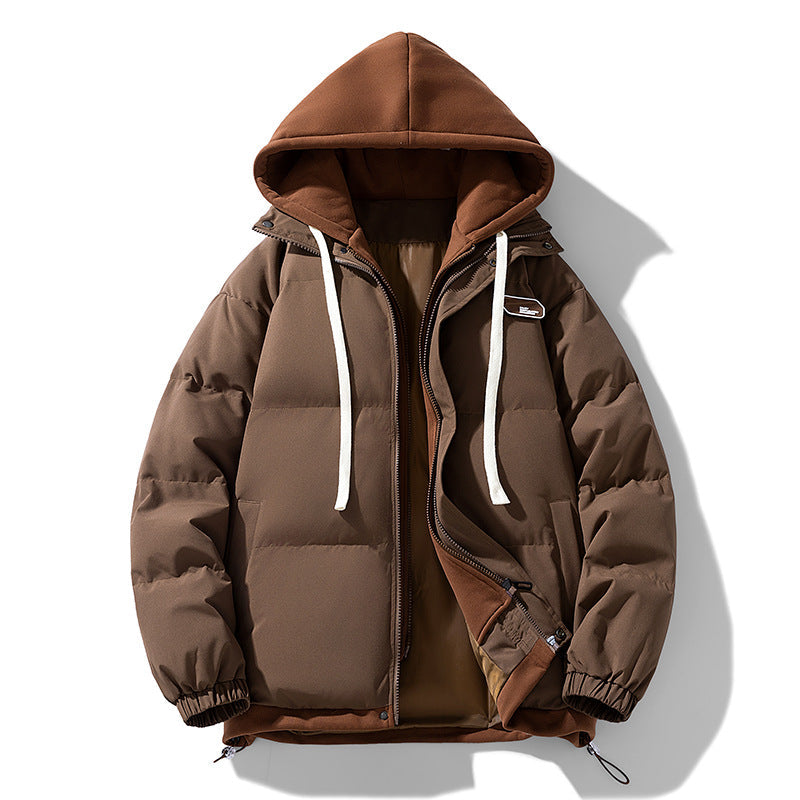 Men's Insulated Quilted Puffer Jacket with Adjustable Hood and Elastic Cuffs