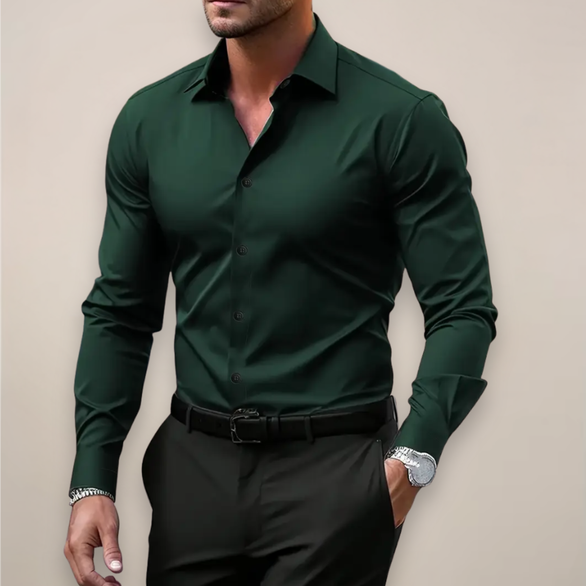 Men's Dress Shirt with Long Sleeves and Button Front