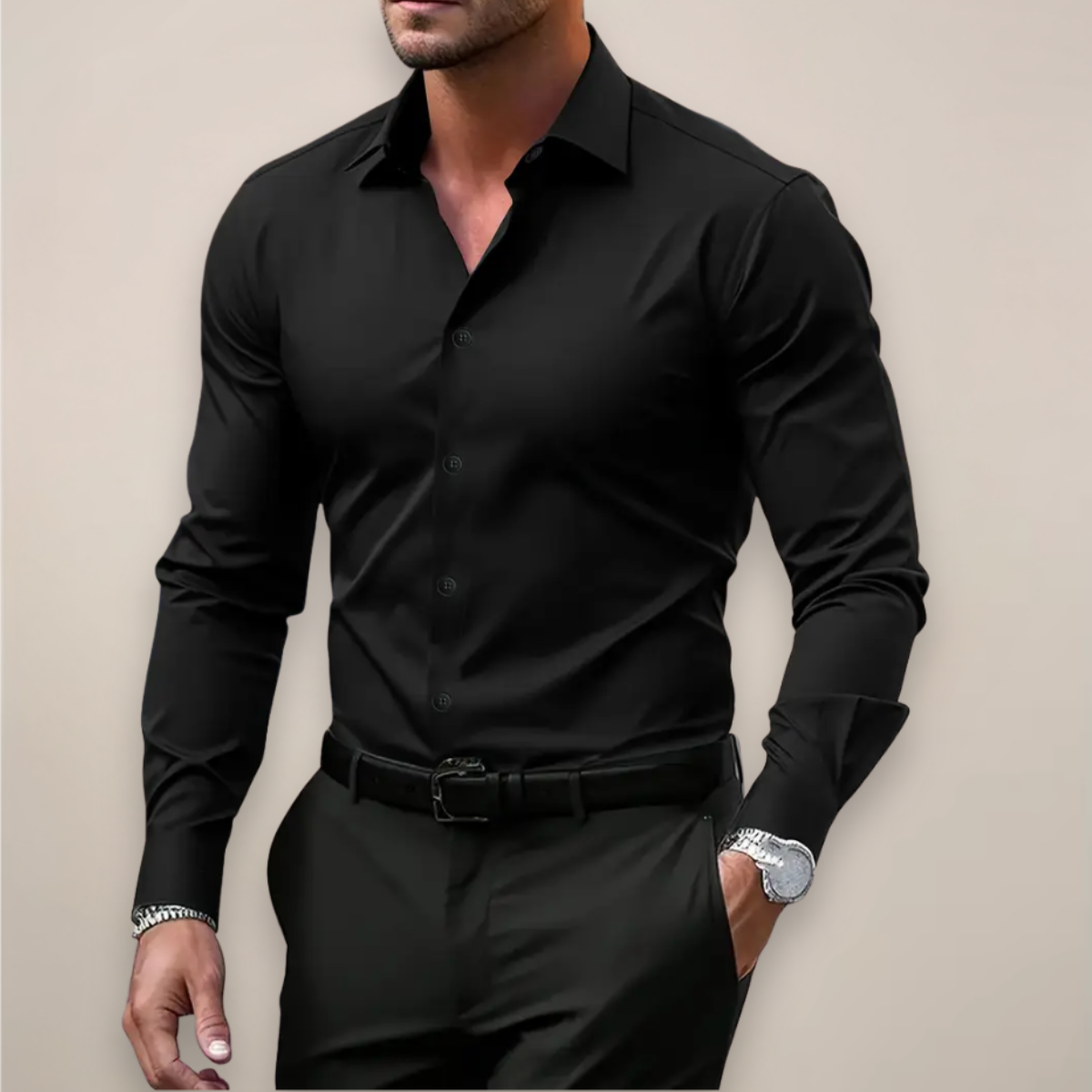 Men's Dress Shirt with Long Sleeves and Button Front