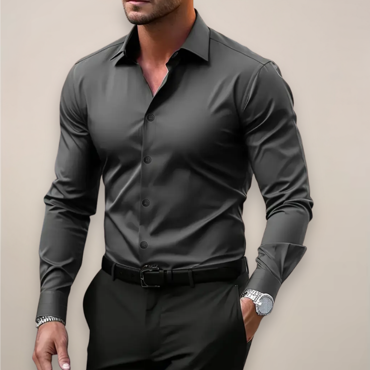 Men's Dress Shirt with Long Sleeves and Button Front