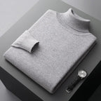 Men's Relaxed Fit Turtleneck Sweater with Fold-Over Collar and Long Sleeves