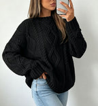 Oversized Cable-Knit Sweater with Crew Neck and Braided Texture