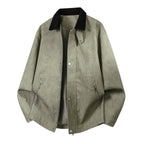Oversized Men's Harrington Jacket with Corduroy Collar and Dual-Way Zipper
