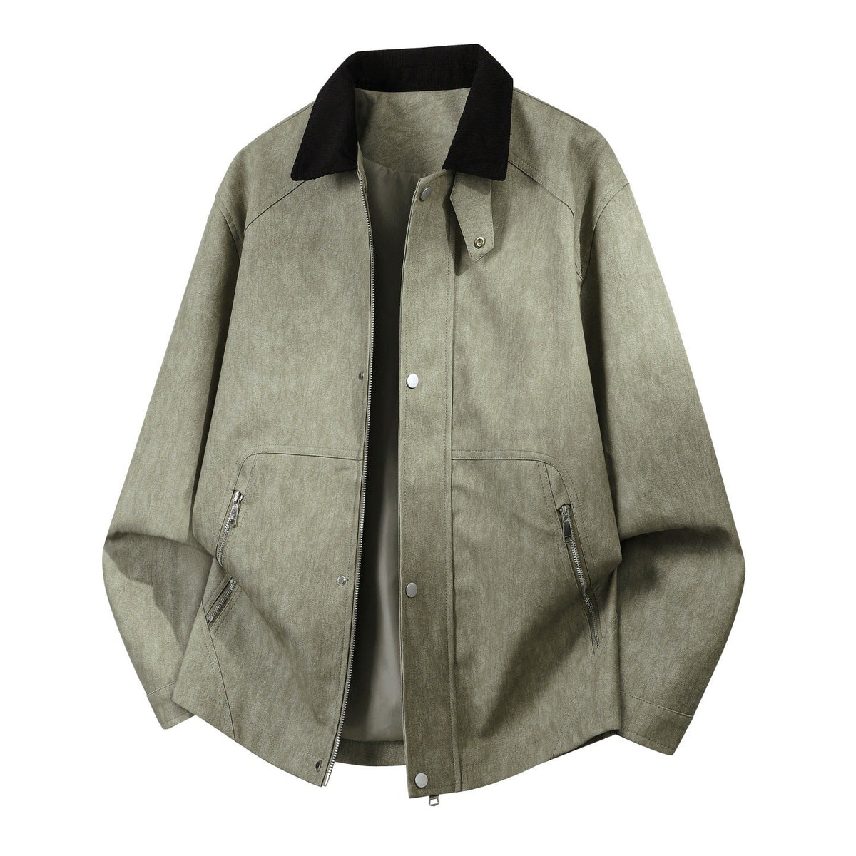 Oversized Men's Harrington Jacket with Corduroy Collar and Dual-Way Zipper