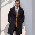 Men's Double-Breasted Trench Coat with Notch Collar and Knee-Length Design