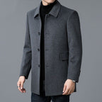 Tailored Men's Mid-Length Overcoat with Notched Collar and Button Closure