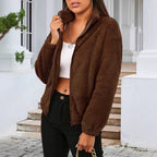 Cozy High Collar Teddy Jacket with Full Zip and Relaxed Fit for Women