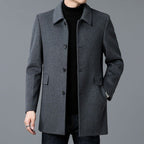 Tailored Men's Mid-Length Overcoat with Notched Collar and Button Closure