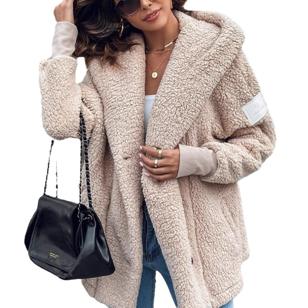 Oversized Women's Teddy Coat with Shawl Collar and Side Pockets for Cold Weather