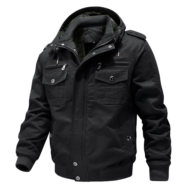 Men's Sherpa-Lined Hooded Field Jacket with Multiple Cargo Pockets