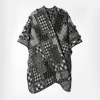 Oversized Women's Patchwork Kimono Cape with Open Front and Wide Sleeves