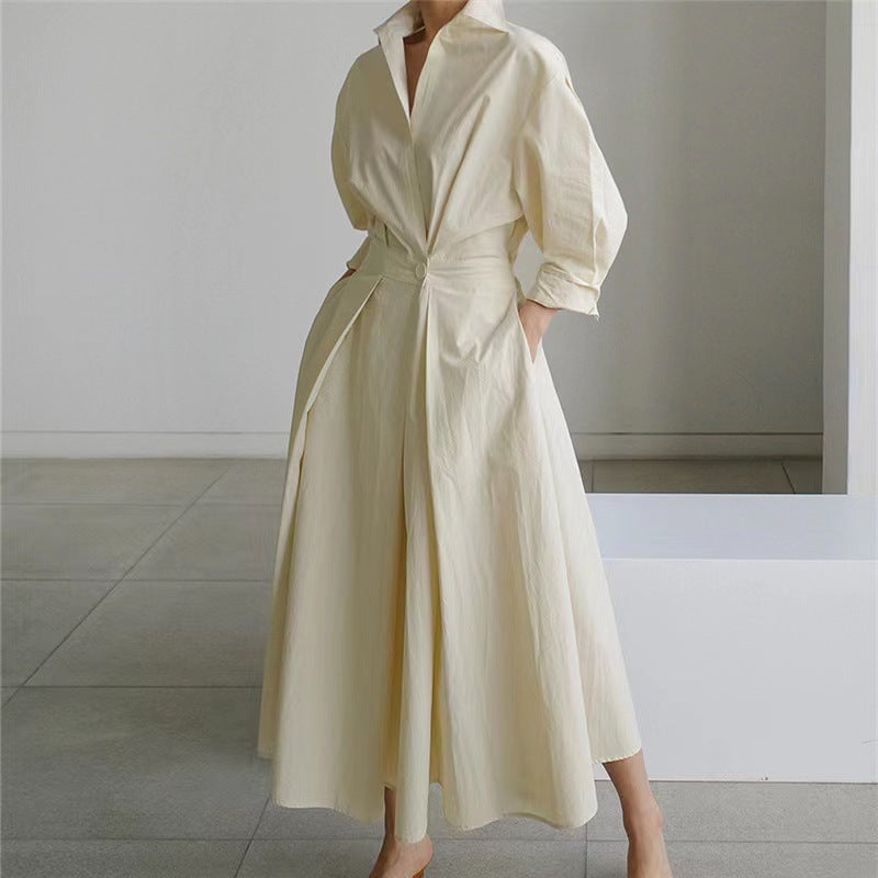 Women's Elegant Front Wrap Collared Maxi Dress for Timeless Sophistication