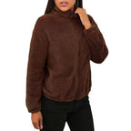 Cozy High Collar Teddy Jacket with Full Zip and Relaxed Fit for Women
