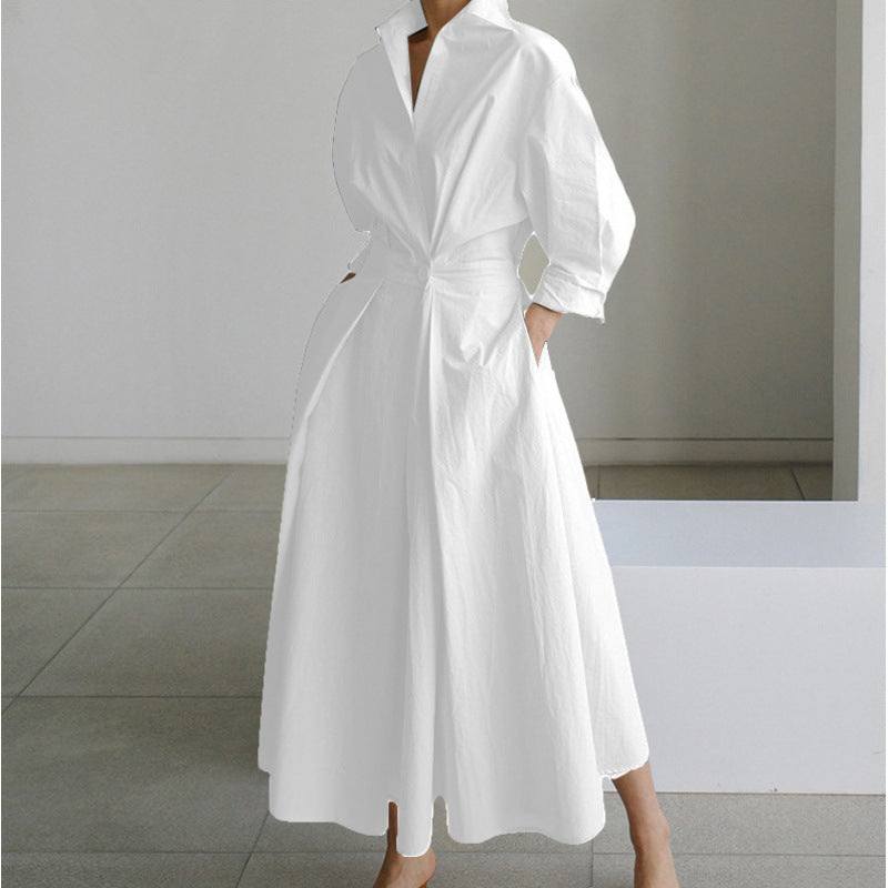 Women's Elegant Front Wrap Collared Maxi Dress for Timeless Sophistication