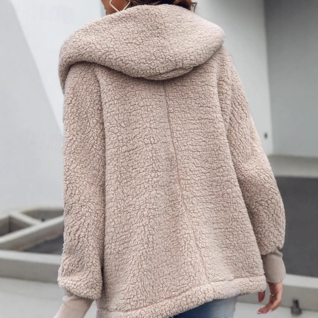 Oversized Women's Teddy Coat with Shawl Collar and Side Pockets for Cold Weather