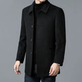Tailored Men's Mid-Length Overcoat with Notched Collar and Button Closure