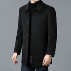 Tailored Men's Mid-Length Overcoat with Notched Collar and Button Closure