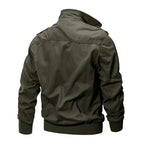 Men's Military-Inspired Canvas Field Jacket with Stand Collar and Zipper Front