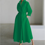 Women's Elegant Front Wrap Collared Maxi Dress for Timeless Sophistication