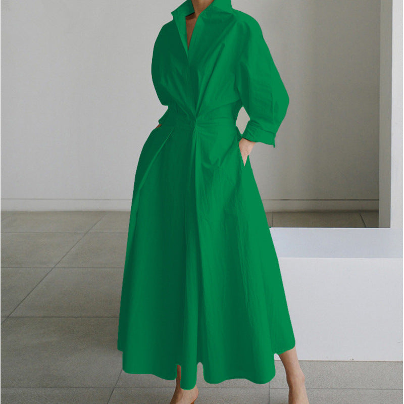 Women's Elegant Front Wrap Collared Maxi Dress for Timeless Sophistication