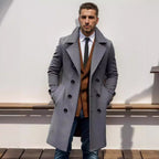 Men's Double-Breasted Trench Coat with Notch Collar and Knee-Length Design
