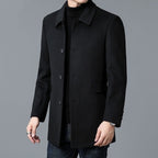 Tailored Men's Mid-Length Overcoat with Notched Collar and Button Closure
