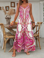 Women’s Bohemian V-Neck Maxi Dress with Relaxed Fit and Standard Sleeves
