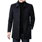 Tailored Men's Mid-Length Overcoat with Notched Collar and Button Closure
