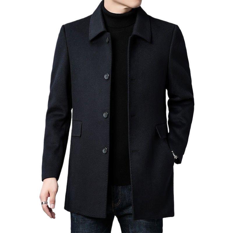 Tailored Men's Mid-Length Overcoat with Notched Collar and Button Closure