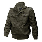 Men's Military-Inspired Canvas Field Jacket with Stand Collar and Zipper Front