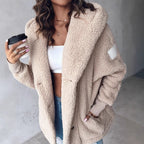 Oversized Women's Teddy Coat with Shawl Collar and Side Pockets for Cold Weather