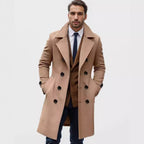 Men's Double-Breasted Trench Coat with Notch Collar and Knee-Length Design