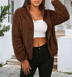 Cozy High Collar Teddy Jacket with Full Zip and Relaxed Fit for Women