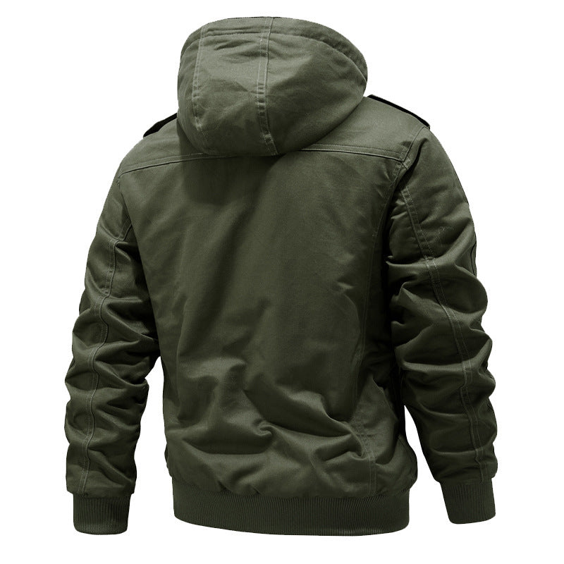Men's Sherpa-Lined Hooded Field Jacket with Multiple Cargo Pockets