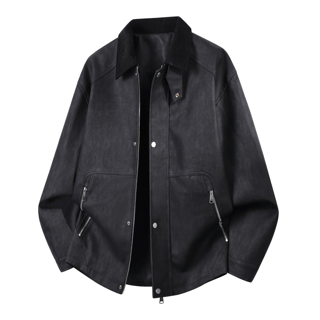 Oversized Men's Harrington Jacket with Corduroy Collar and Dual-Way Zipper