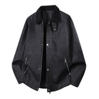 Oversized Men's Harrington Jacket with Corduroy Collar and Dual-Way Zipper