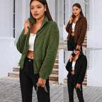 Cozy High Collar Teddy Jacket with Full Zip and Relaxed Fit for Women